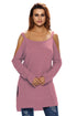 Burgundy Asymmetric Cold Shoulder Side Split Long Sleeve Blouse
